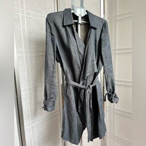 Lightweight Wrap Trench Coat Belted Denim Linen Blend Draped Spring Coat Size 6